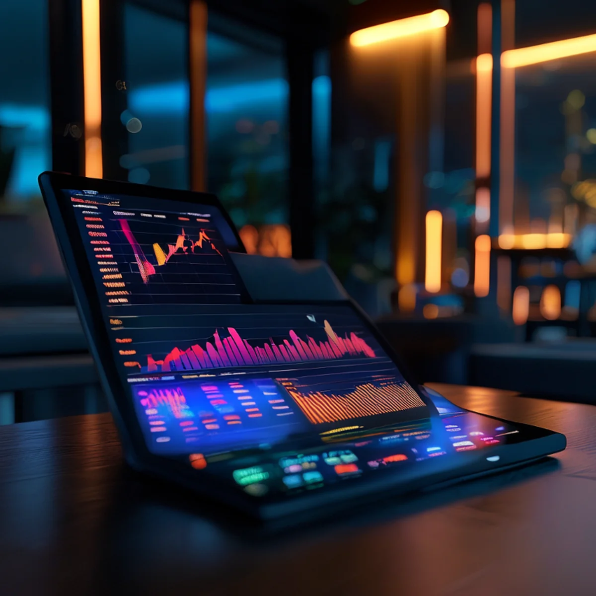 Gráficos digitales de estadísticas de taquilla en una pantalla moderna.