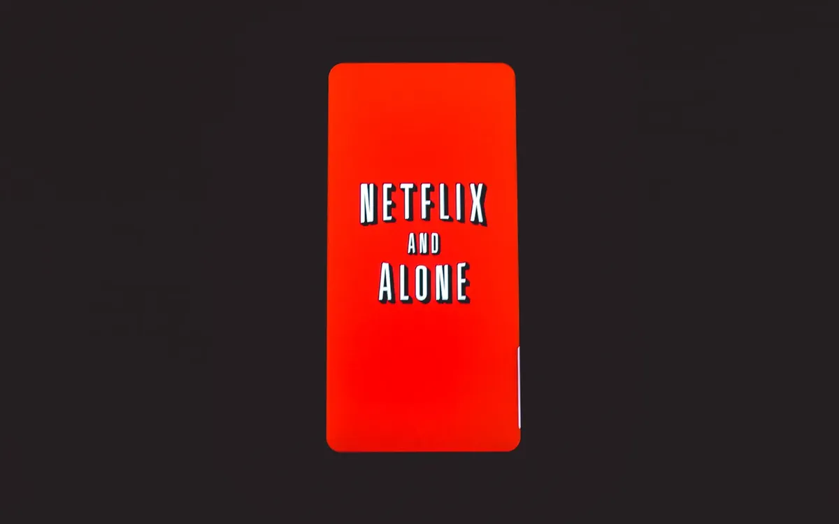 Minimalist design featuring Netflix and Alone text on a red background.