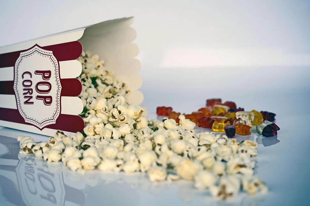 popcorn, movie theater, theatre, food, corn, snack, salty, yummy, striped, salted, gummy bear, popcorn, popcorn, popcorn, popcorn, popcorn, movie theater, theat